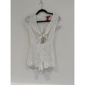 Saks Fifth Avenue White Eyelet Tie Front Romper - VGUC - Size Small